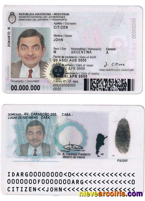 Argentina ID card, with all fonts, 2020 – present